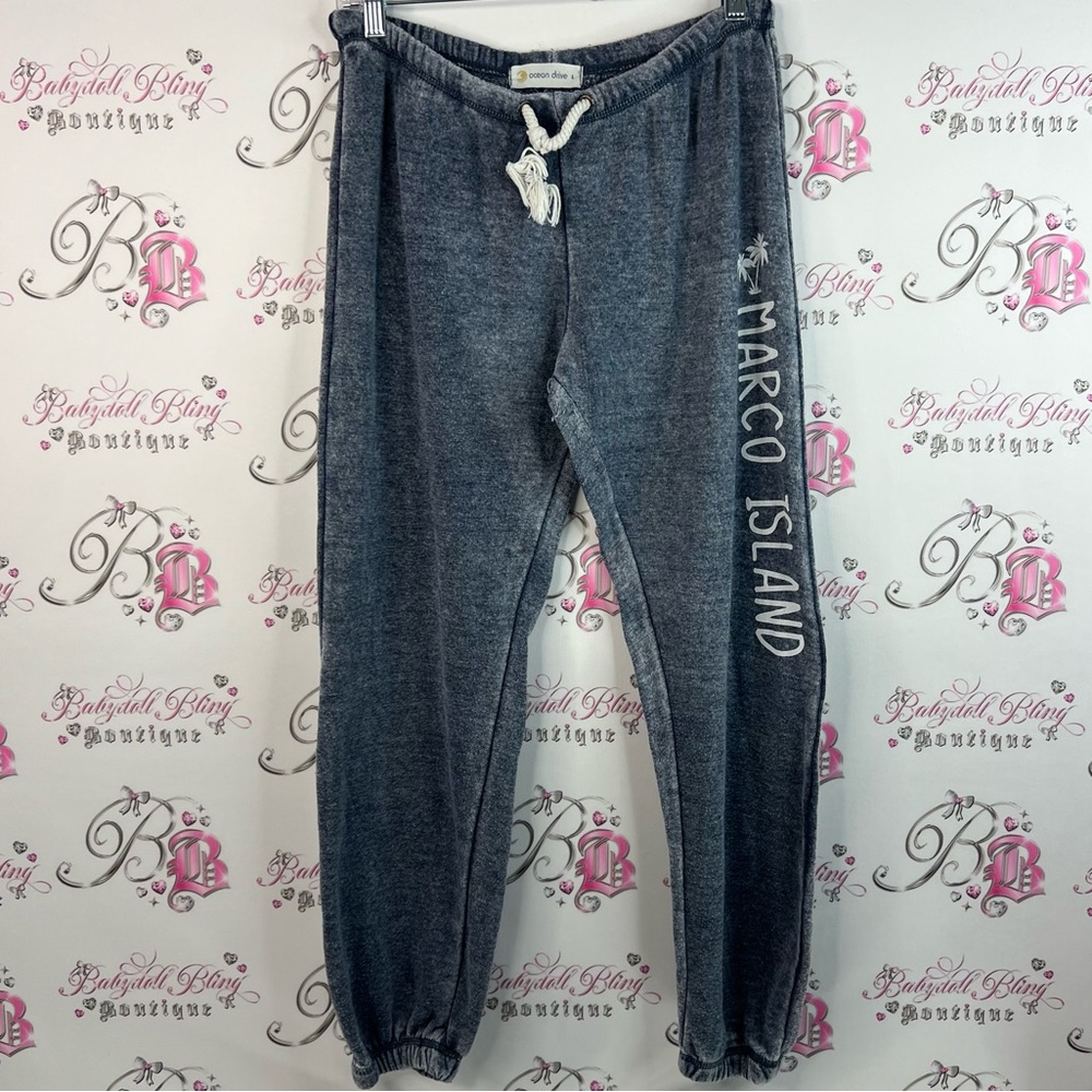 Ocean Drive Gray Joggers sweatpants with Marco Island Text leg tie up rope